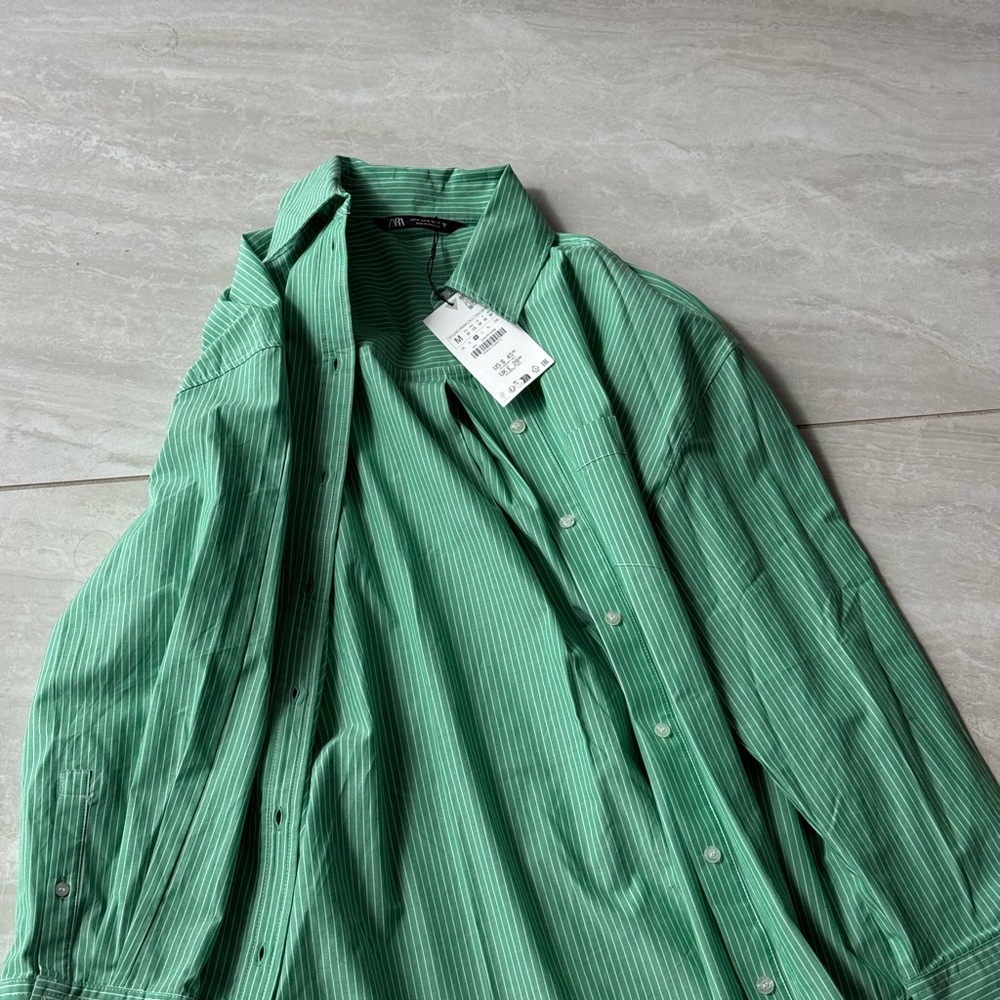 Zara Green Pinstripe Button-Up Shirt (oversized)